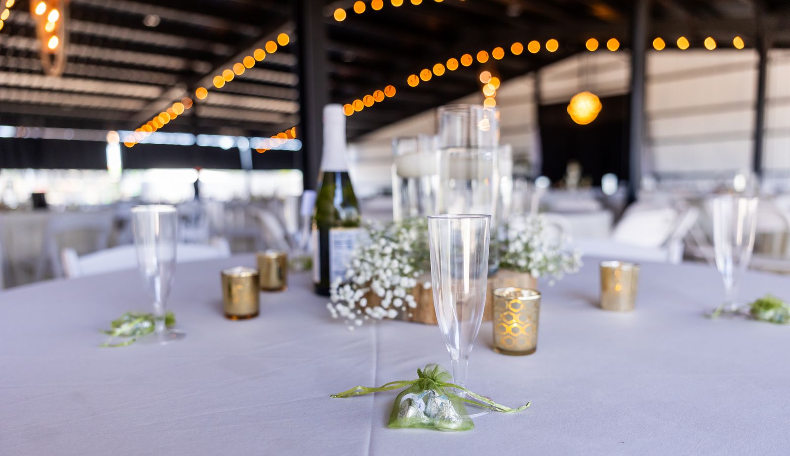 Elegant wedding reception table setting with catering